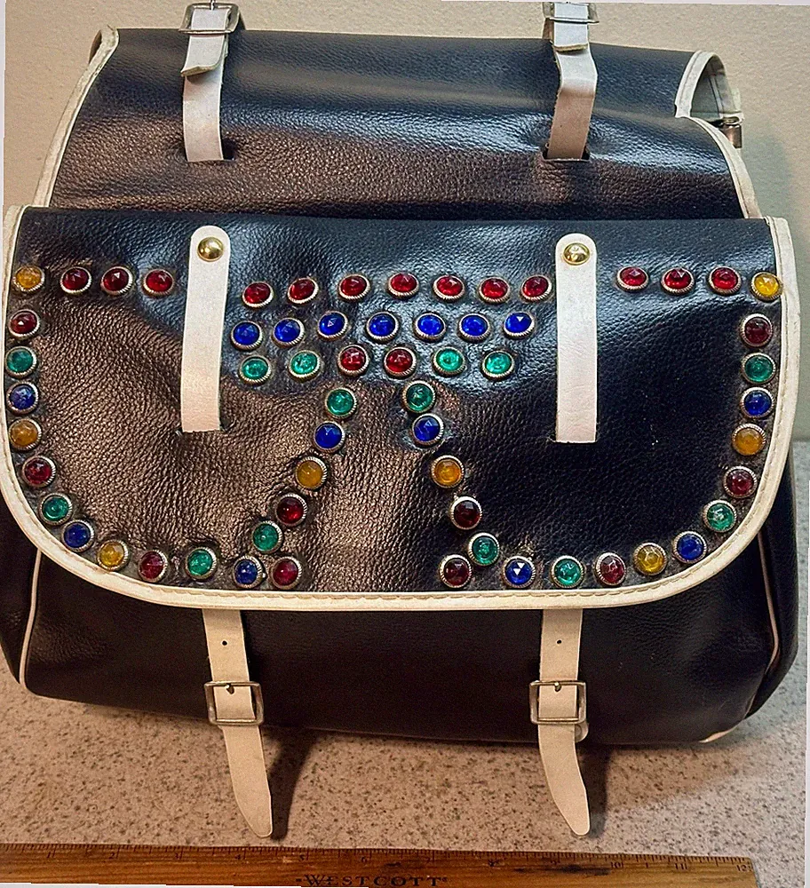 Vintage 1960s Jeweled Leatherette Bicycle Saddle Bags Schwinn Phantom Bike NM
