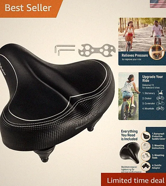 Wide Cruiser Comfort Saddle, Indoor & Outdoor Bicycles, Springs & Memory Foam
